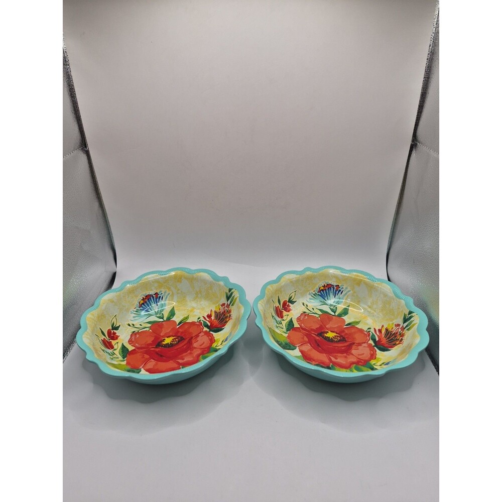 Pioneer Woman Delaney Teal Melamine Serving Bowl 9" set 2